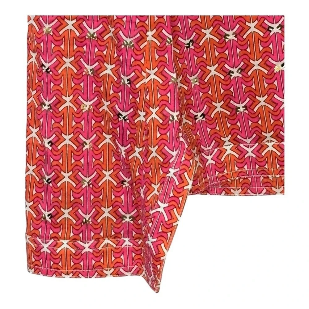 Tory Burch Stephanie Tunic Blouse Womens 2 Pink Orange Sequin Geometric‎ Cotton